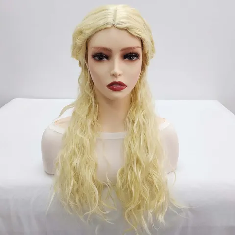 Long Curly Golden Braided Cosplay Wig Synthetic High Temperature Fiber Hairpiece For Women Costume Party