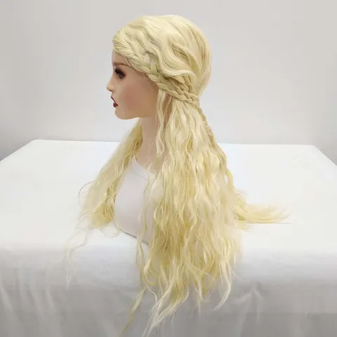 Long Curly Golden Braided Cosplay Wig Synthetic High Temperature Fiber Hairpiece For Women Costume Party