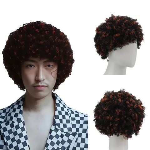 70s Retro Short Curly Afro Wig Two Tone Synthetic Hair Voluminous Fluffy Party Cosplay Wig For Women Men