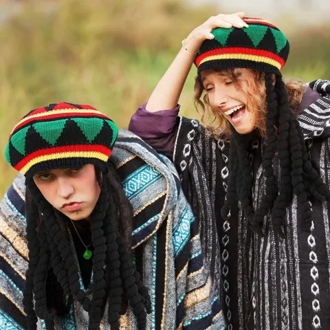 Reggae Style Knitted Beret Hat With Long Dreadlocks Braids Wig Halloween Party Cosplay Fashion Headwear Accessories