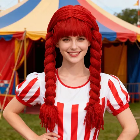Red Woolen Knitted Funny Wig Twin Braids Bangs Cosplay Costume Party Prop Hair Wig for Women Festival Party Dress Up