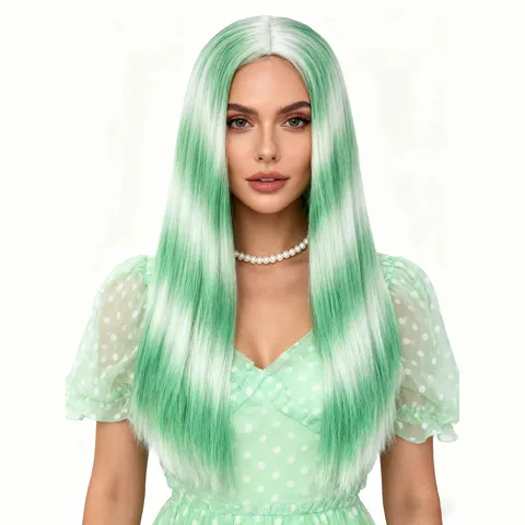 Fashion Long Straight Wig High Temperature Synthetic Fiber Highlight Color Mixed Women Daily Party Synthetic Wig