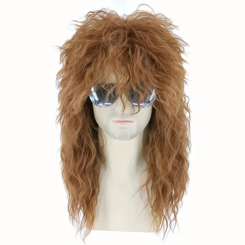 Heren Punk Rock Lang Krullend Synthetisch Pruik Natuurlijk Pluizig Haarverlenging Hoge Temperatuur Vezel Cosplay Pruik