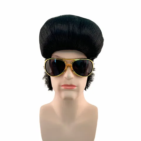80s Retro Rocker Cosplay Wig Men Black Short Curly Hair Disco Hippie Punk Costume Fancy Dress Party Wig