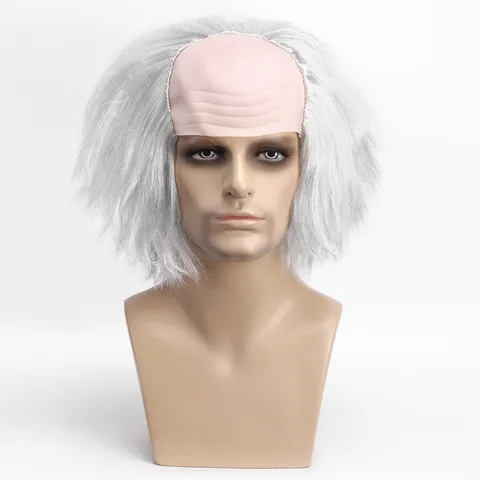 Halloween White Bald Head Clown Cosplay Wig Short Synthetic Hair Funny Horror Party Wig For Men Women Costume
