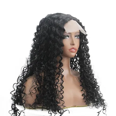 Factory Wholesale African Long Curly Wig Fashion Natural Lace Front High Temperature Fiber Synthetic Wig For Daily Women