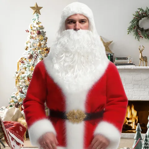 White Long Curly Santa Claus Wig With Big Beard Synthetic Fiber Christmas Costume Cosplay Party Hair Wig For Men