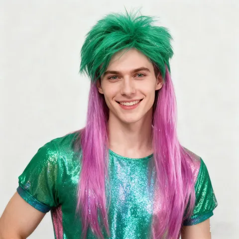 Two Tone Tinsel Fluffy Wig Medium Long Hair Colorful Synthetic Hair For Festival Party Carnival Cosplay Headwear