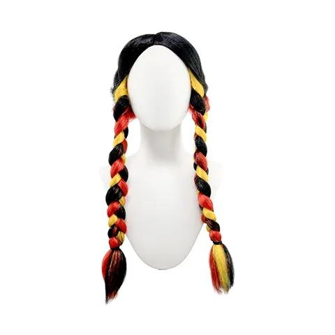Synthetic Fiber Braided Wig World Cup National Flag Color Double Braids Party Performance Cosplay Hair Wig