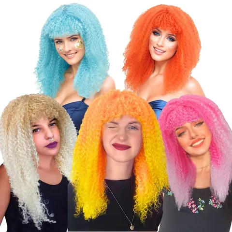 Colorful Long Curly Cornwave Wig High Temp Synthetic Fiber Gradient Costume Party Wig For Women Cosplay Daily