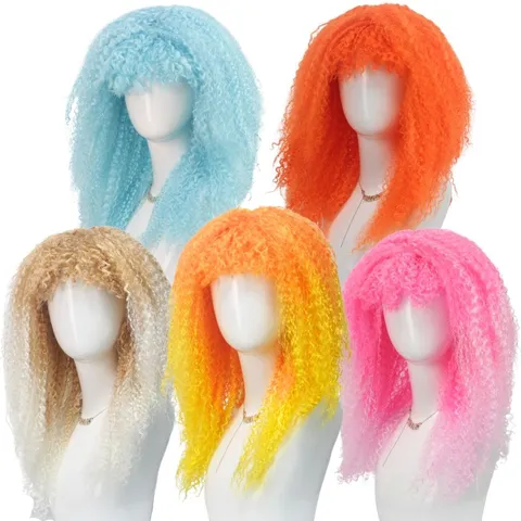 Colorful Long Curly Cornwave Wig High Temp Synthetic Fiber Gradient Costume Party Wig For Women Cosplay Daily