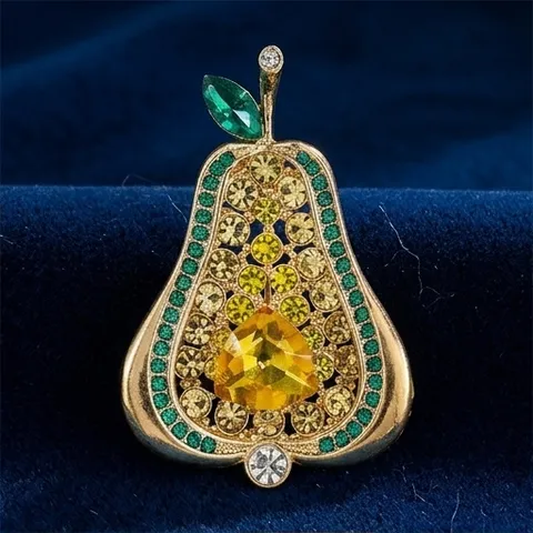 Broche de Fruta de Pera Vintage para Mujer Aleación Chapada en Oro Strass Corsé Joyería de Moda Vestido Pasador Accesorios Regalo