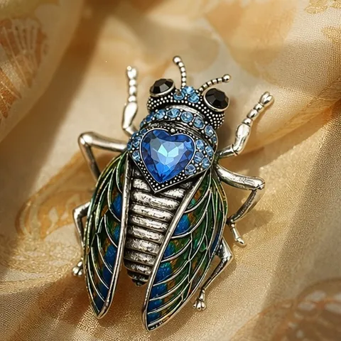 Broche Insecte Cigale Strass Vintage Allonge Email Cristal Épinglette Animal Mode Accessoires Vêtements Pour Femmes
