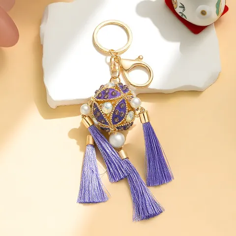 Chinese Style Original Design Hydrangea Rhinestone Tassel Keychain Alloy Hydrangea Ball Metal Keyring Car Bag Pendant Decoration