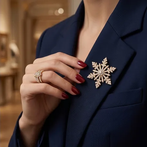 Broche Flocon de Neige en Cuivre Strass de Luxe pour Femmes Insigne de Cristal Scintillant de Haute Qualité Accessori de Costume de Mode Épingles de Luxe Légères Décoration de Manteau