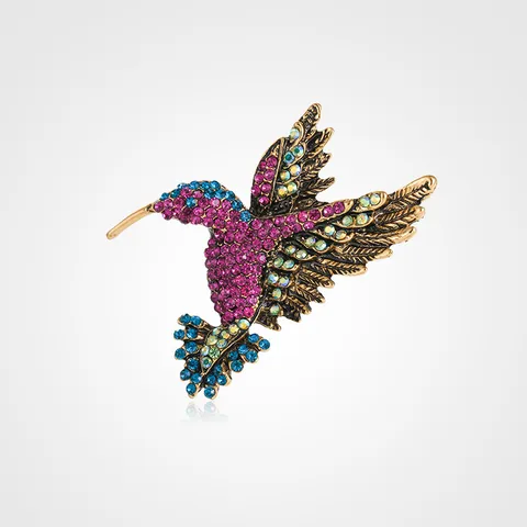 Vintage Alloy Rhinestone Hummingbird Peacock Bird Brooch Pins For Women Crystal Animal Enamel Corsage Fashion Jewelry Accessories