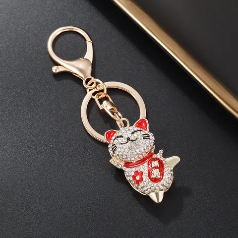 Dolce Portachiavi Gatto della Fortuna in Lega con Strass Simpatico Ciondolo Borsa Gatto Cartone Animato Pendente Borsa Galvanizzato per Donna Anello Portachiavi Accessori Auto
