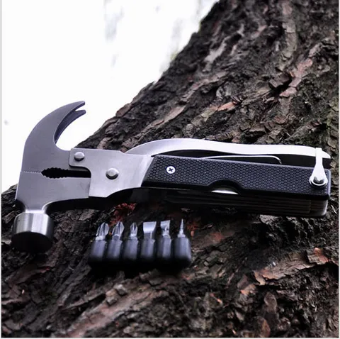 Multifunctional Stainless Steel Claw Hammer Portable Outdoor Camping Survival Tool With Pliers And Screwdriver Bits