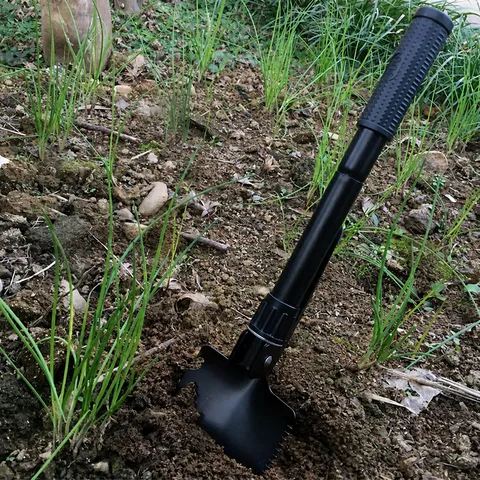Pelle Pliante Multifonctionnelle d'Extérieur en Acier au Carbone Outil de Camping Portable Avec Boussole et Sac de Transport pour Survie Randonnée