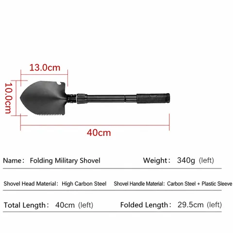 Pelle Pliante Multifonctionnelle d'Extérieur en Acier au Carbone Outil de Camping Portable Avec Boussole et Sac de Transport pour Survie Randonnée