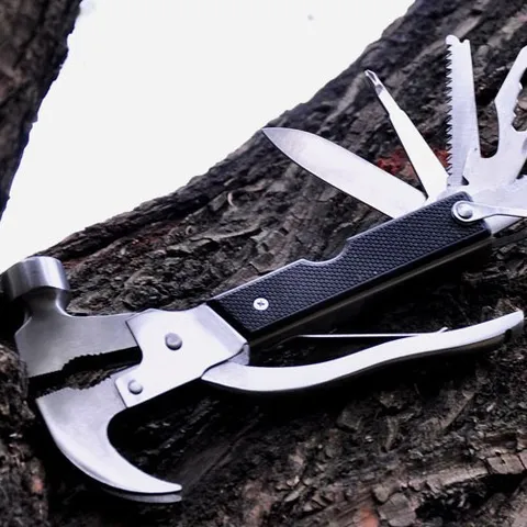 Multifunctional Stainless Steel Claw Hammer Portable Outdoor Camping Survival Tool With Pliers And Screwdriver Bits