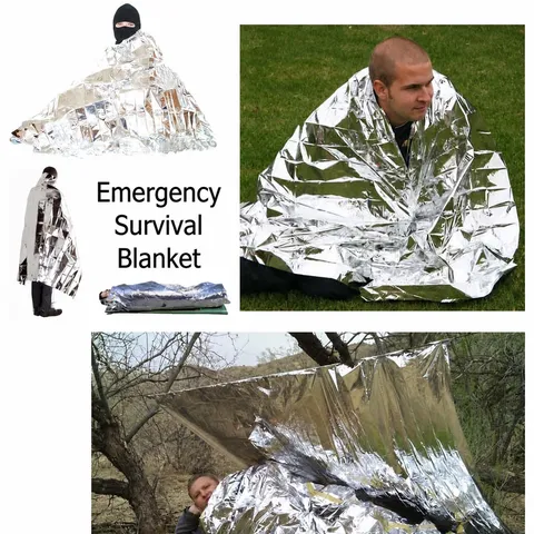 Outdoor Emergency Survival Thermal Blanket Double Sided Silver Waterproof Windproof PET Film Camping Hiking Rescue Blanket