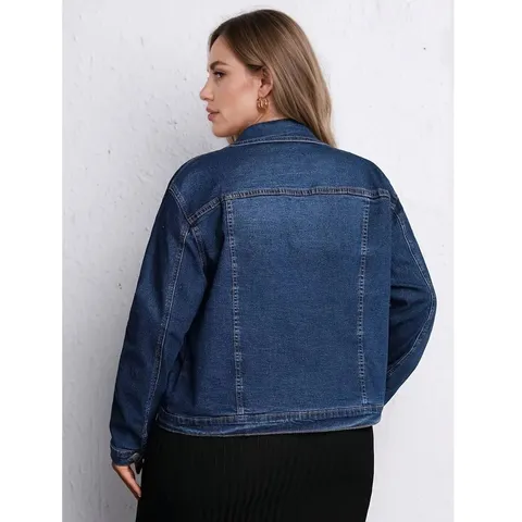 Veste en Jean Grande Taille pour Femmes Casual Revers Manches Longues Simple Boutonnage Mélange de Coton Lavé Manteau Veste