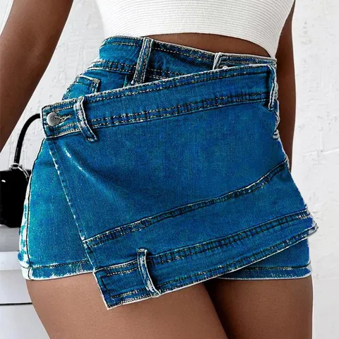Short Skirt en Jean Asymétrique Taille Haute Été pour Femmes Décontracté Large Jambe Grande Taille Streetwear