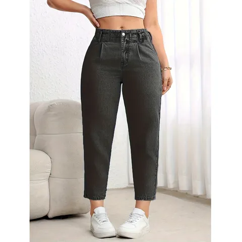 Women's Casual High Waist Washed Black Denim Jeans Tapered Cropped Pants Comfortable Stretch Daily Wear Fashion Bottoms
