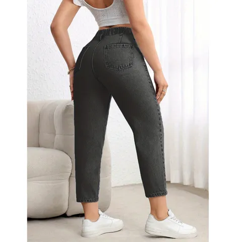 Women's Casual High Waist Washed Black Denim Jeans Tapered Cropped Pants Comfortable Stretch Daily Wear Fashion Bottoms
