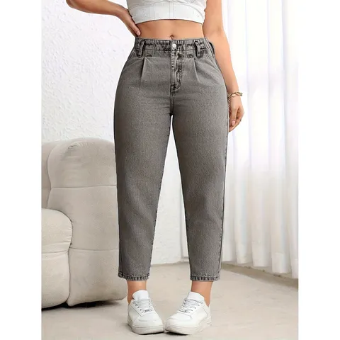 Women's Casual Cotton Blend Low Waist Straight Leg Cropped Jeans Washed Dark Gray Fashion Denim Pants Daily Wear