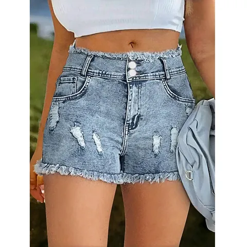 Γυναικείο Σχισμένο Τζιν Σορτς Casual Street Style Χαμηλή Μέση Πλυμένο Μπλε Τζιν Καυτό Σορτς Καλοκαιρινή Μόδα