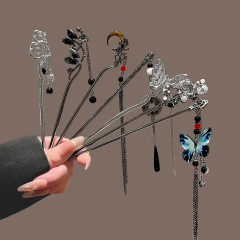 New Chinese Vintage Alloy Hair Stick Long Tassel Dangling Charm Hair Fork With Artificial Pearl For Hanfu Women Hair Accessories