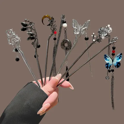 New Chinese Vintage Alloy Hair Stick Long Tassel Dangling Charm Hair Fork With Artificial Pearl For Hanfu Women Hair Accessories