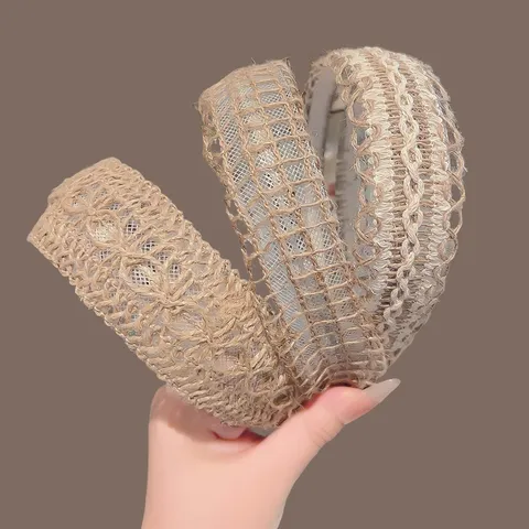Serre-Tête Large Tressé en Paille Style Bohème pour Femmes Bandeau Épais Antidérapant Décontracté Quotidien