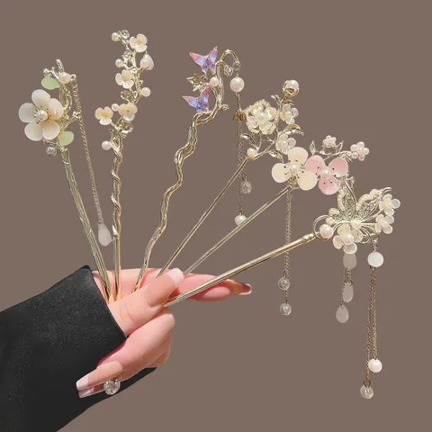 Neuer Chinesischer Stil Legierung Blume Haarstab Mit Künstliche Perle Quaste Retro Traditionell Hanfu Cheongsam Haarnadel Für Damen Schmuck