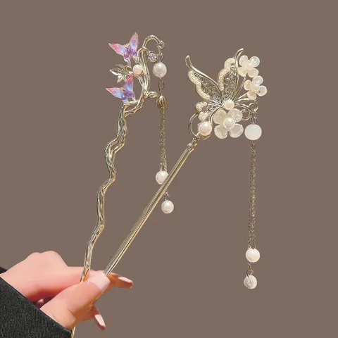 Neuer Chinesischer Stil Legierung Blume Haarstab Mit Künstliche Perle Quaste Retro Traditionell Hanfu Cheongsam Haarnadel Für Damen Schmuck