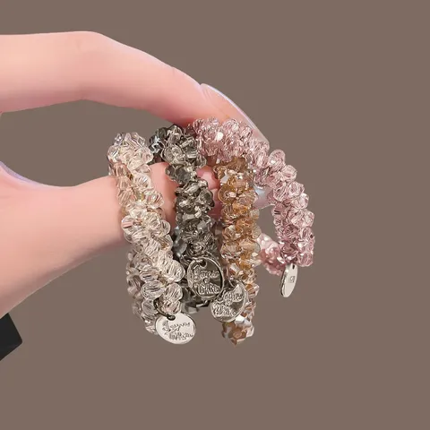 Elegante Strass Haarelastiekjes Minimalistische Legering Kristal Kralen Scrunchies Met Metalen Hanger Hoge Elasticiteit Paardenstaart Houder Voor Vrouwen Dagelijks Casual Haaraccessoires