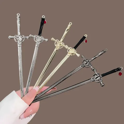 Chinese Vintage Alloy Sword Hair Stick New Style Rhinestone Sword Hair Pin For Hanfu Updo Women Jewelry Decorative Hair Accessories