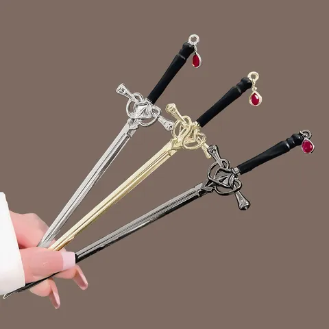 Chinese Vintage Alloy Sword Hair Stick New Style Rhinestone Sword Hair Pin For Hanfu Updo Women Jewelry Decorative Hair Accessories