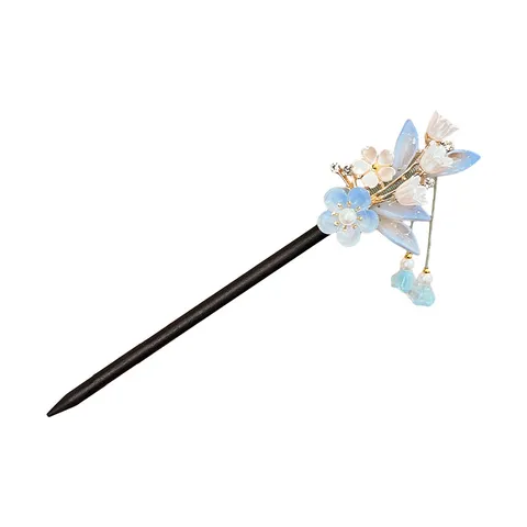 Neo Chinese Style Lily of the Valley Wood Hair Stick Handmade Tassel Artificial Pearl Rhinestone Flower Hairpin Women Retro Headdress