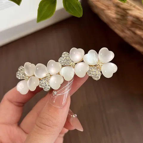 Elegant Alloy Rhinestone Wheat Ear Flower Hair Clip Large Gold Spring Clip Artificial Pearl Opal Hair Accessories For Women Banquet