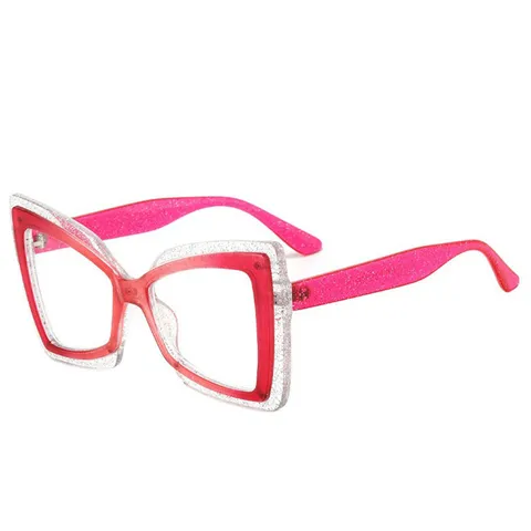 Fashion Oversized Cat Eye Butterfly Reading Glasses For Women Color Block Glitter Frame Clear Lens Presbyopic Glasses