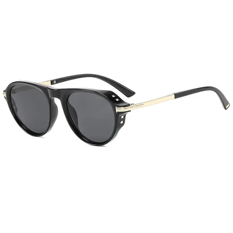 Vintage Cat Eye Sunglasses For Men Women Metal Temples Side Shields Double Bridge UV400 Protection Plastic Frame Outdoor Street Fashion Shades