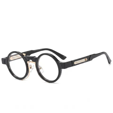 Retro Ronde Heldere Bril Vintage Steampunk Metaal Kunststof Hybride Frame Bril Trendy Hip Hop Bril Voor Heren Dames