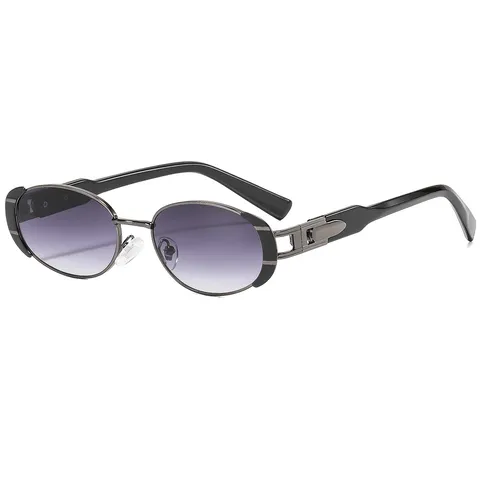Vintage Metal Small Oval Sunglasses For Women Men Trendy Shades Colorful Gradient Lenses Streetwear Eyewear