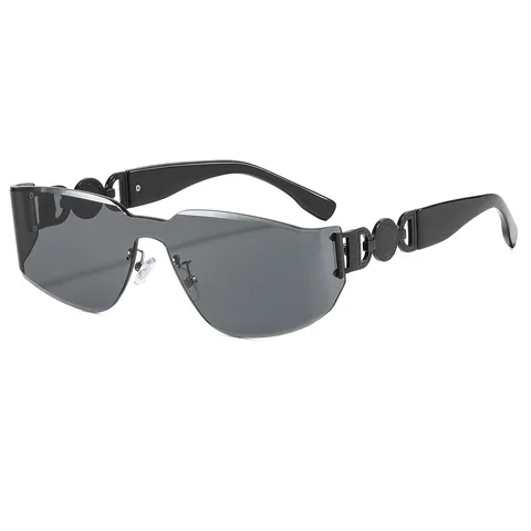 Lunettes de Soleil Sans Monture Tendance Unisexe Bord Coupé Lentille Monobloc Incurvée Décoration Métallique Luxe Lunettes Dégradées Protection Solaire