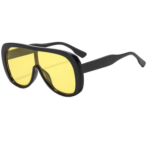 Vintage Oversized Enkele Brug Pilotenbrille Zonnebril Voor Dames Herren Mode Luxe Frame Uit Eén Stuk Flat Top Vierkant UV400