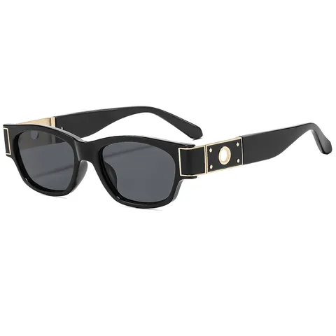 Trendy Smal Rechthoekig Zonnebril Voor Dames Heren Mode Klein Vierkant Montuur Metalen Ronde Gat Decoratie Bril UV400