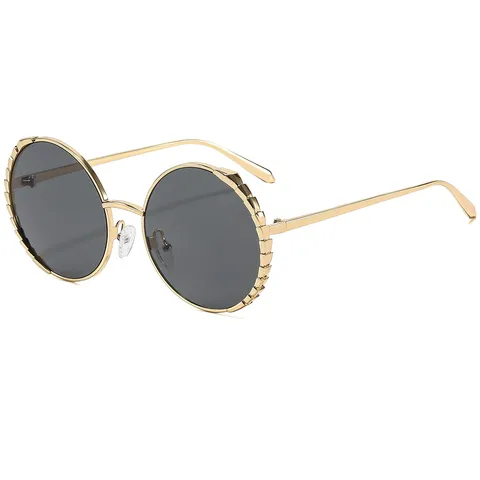 Moda Montura Redonda Grande de Metal Gafas de Sol Mujer Vintage Lente Degrade UV400 Estilo Disenador Street Chic Gafas